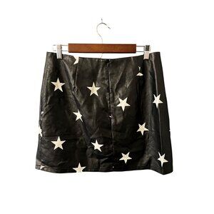 Star Print Faux Leather Mini Skirt With Back Zipper LARGE